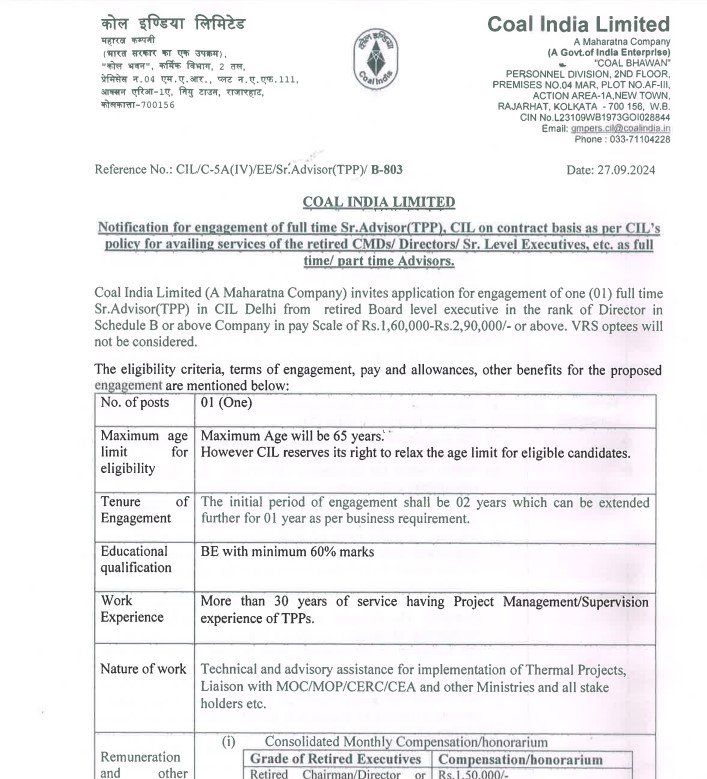 Coal India Limited Recruitment 2024