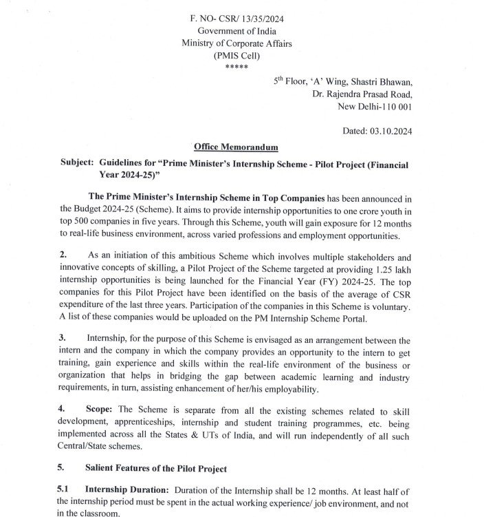 PM Internship Scheme 2024