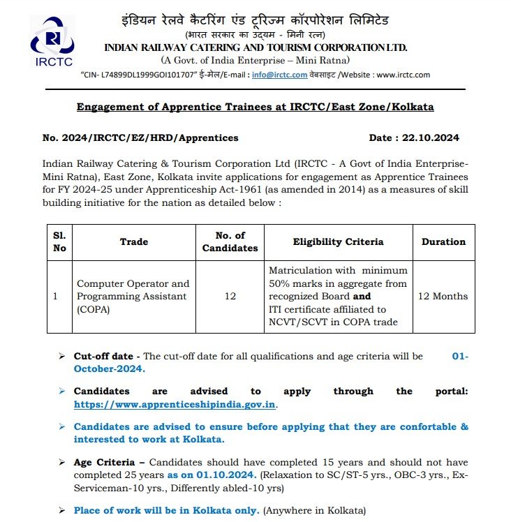 IRCTC Recruitment 2024