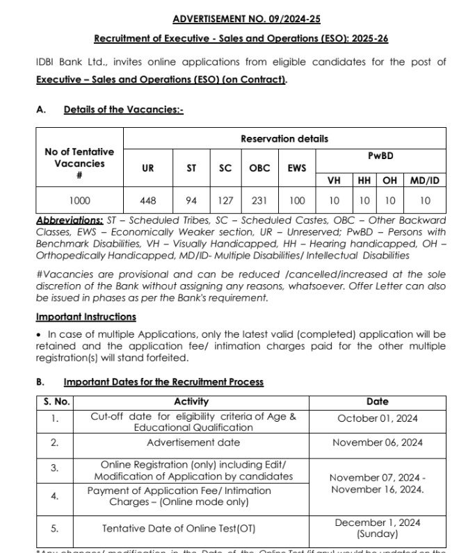 IDBI Bank Recruitment 2024