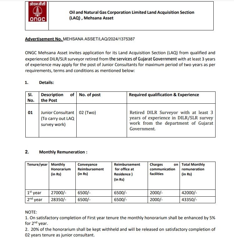 ONGC Junior Consultant Recruitment 2024