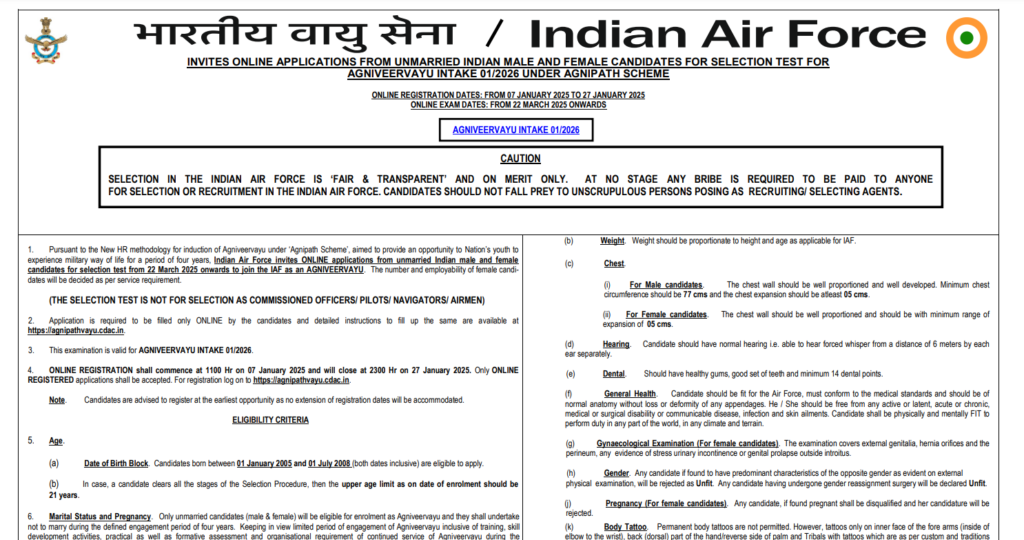 Indian Air Force Agniveer Recruitment 2025