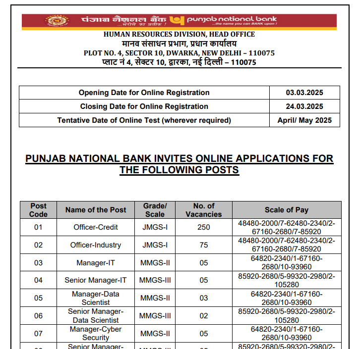 PNB Bank Job Recruitment 2025