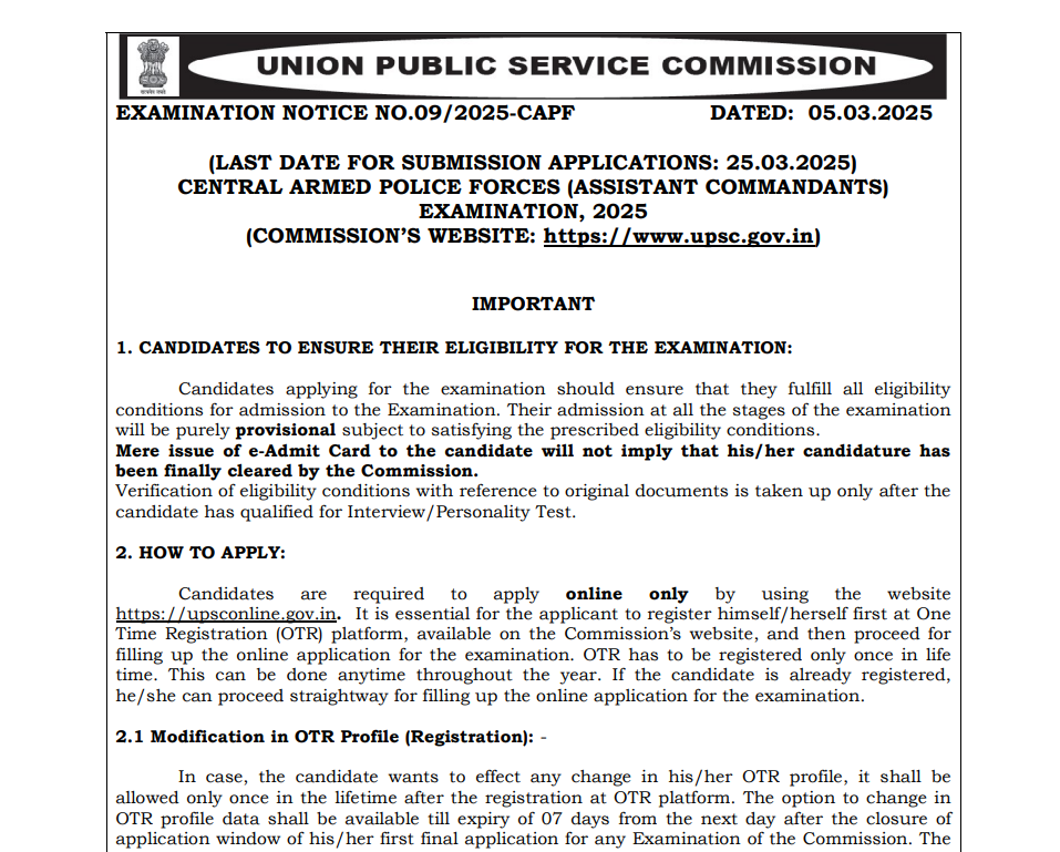 UPSC Job Employment Recruitment 2025