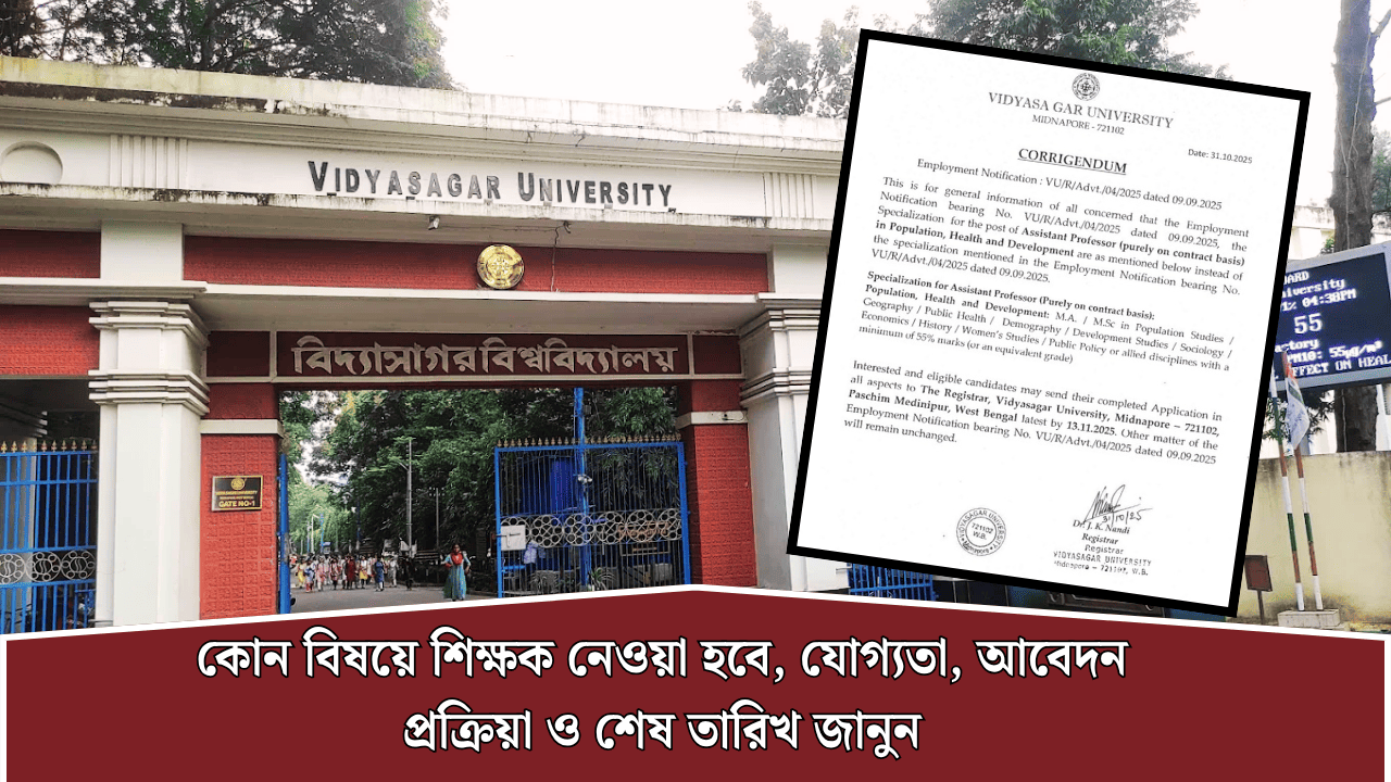 Vidyasagar University Assistant Professor Recruitment 2025